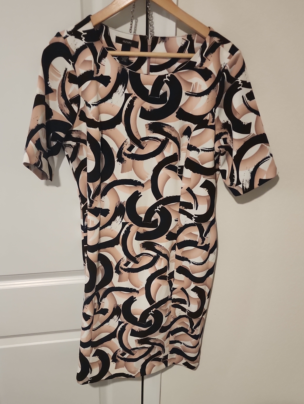 Beige & Black Abstract Print Sheath Dress